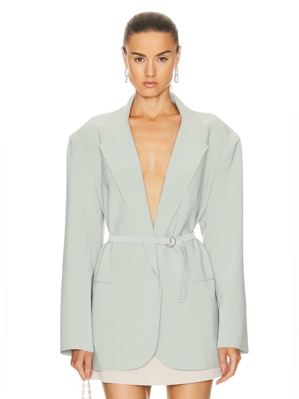 Norma Kamali Oversized Single Breasted Jacket with Belt Dried Sage Medium